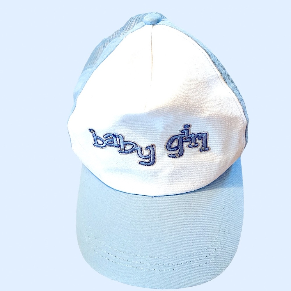 Baby Girl vintage Y2K trucker hat, light blue, Velcro backing